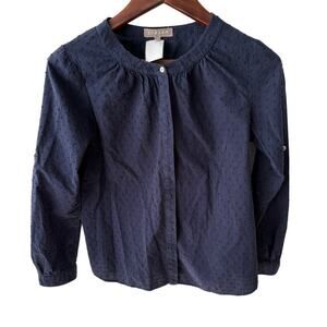 Women’s S Jigsaw London Navy Blue Cotton Swiss Dot Blouse Made in USA